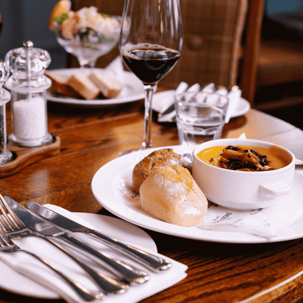 soup and crusty rolls at the snooty fox hotel