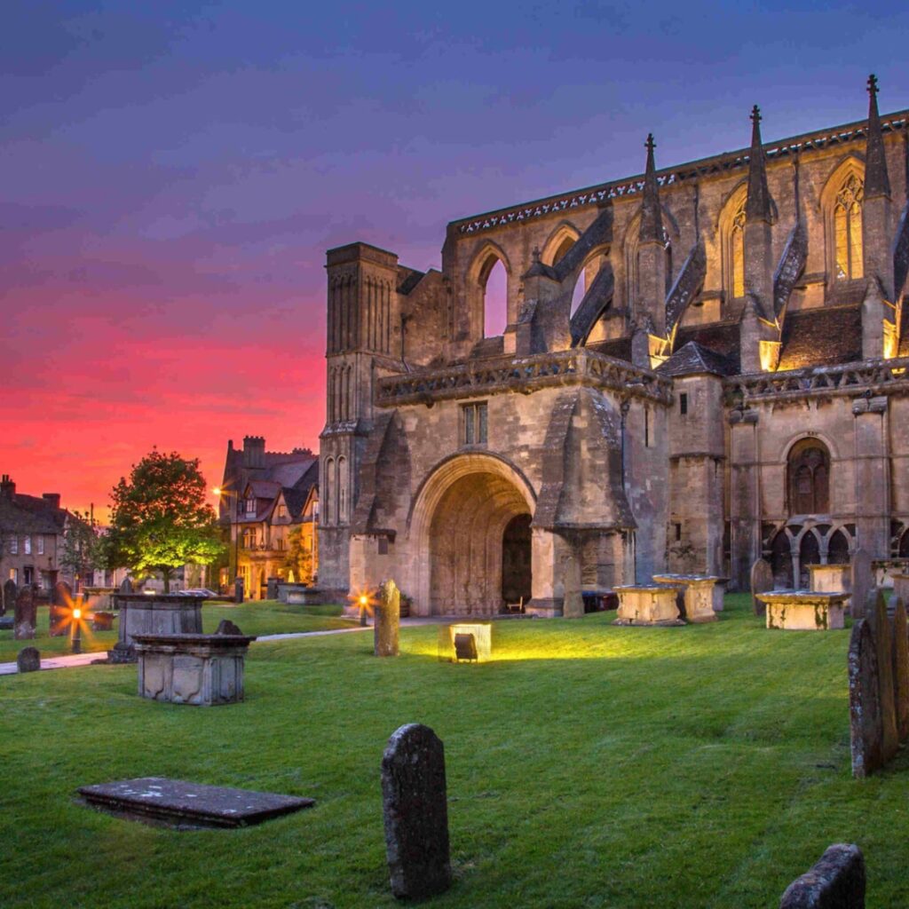 Malmesbury Abbey at night time